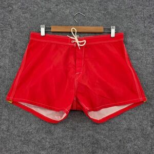Sundek Vintage Red Rainbow Stripe Board Shorts Mens 32 Made in USA Swim Trunks